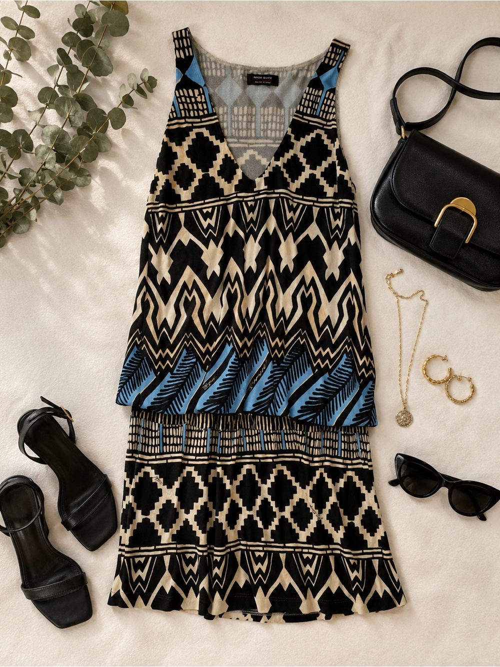 Miss Sixty Black, Cream & Blue Geometric Mini Dress